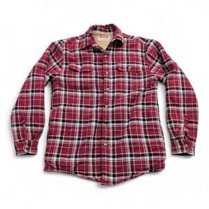Wrangler Fleece-Lined Plaid Flannel Jacket Men's S Red